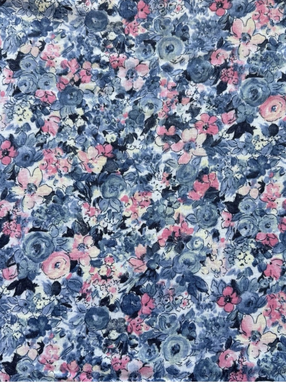 Vintage 90s Stretch Knit Blue Pink Yellow Floral Fabric 1 yard x 60 inches wide
